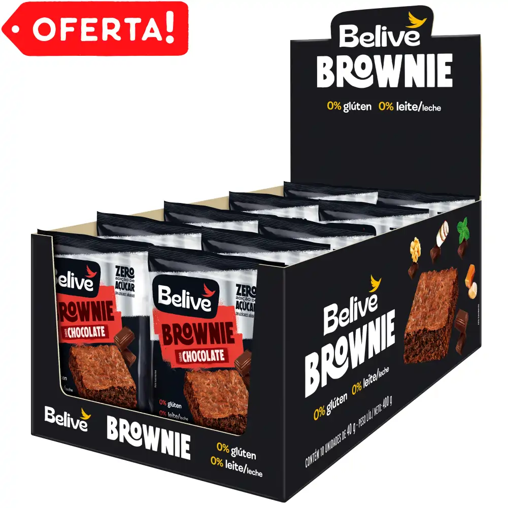 Caixa de Brownies de Chocolate Sem Açúcar Sem Glúten Sem Leite Belive