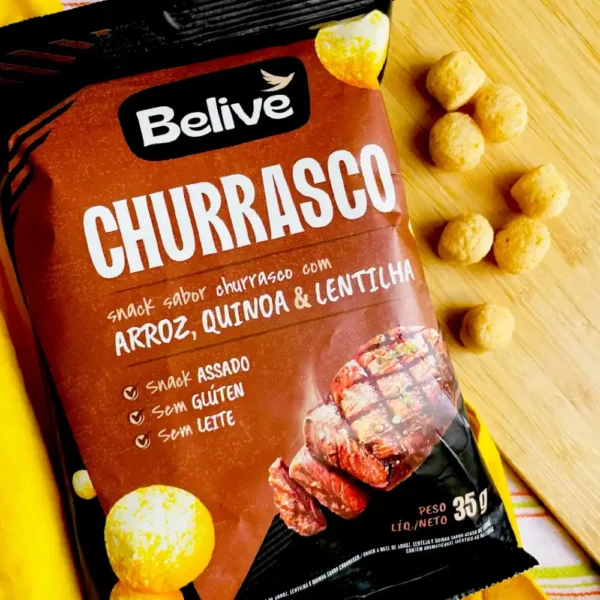 Salgadinho de Churrasco Sem Glúten Sem Leite Snack de Arroz Belive