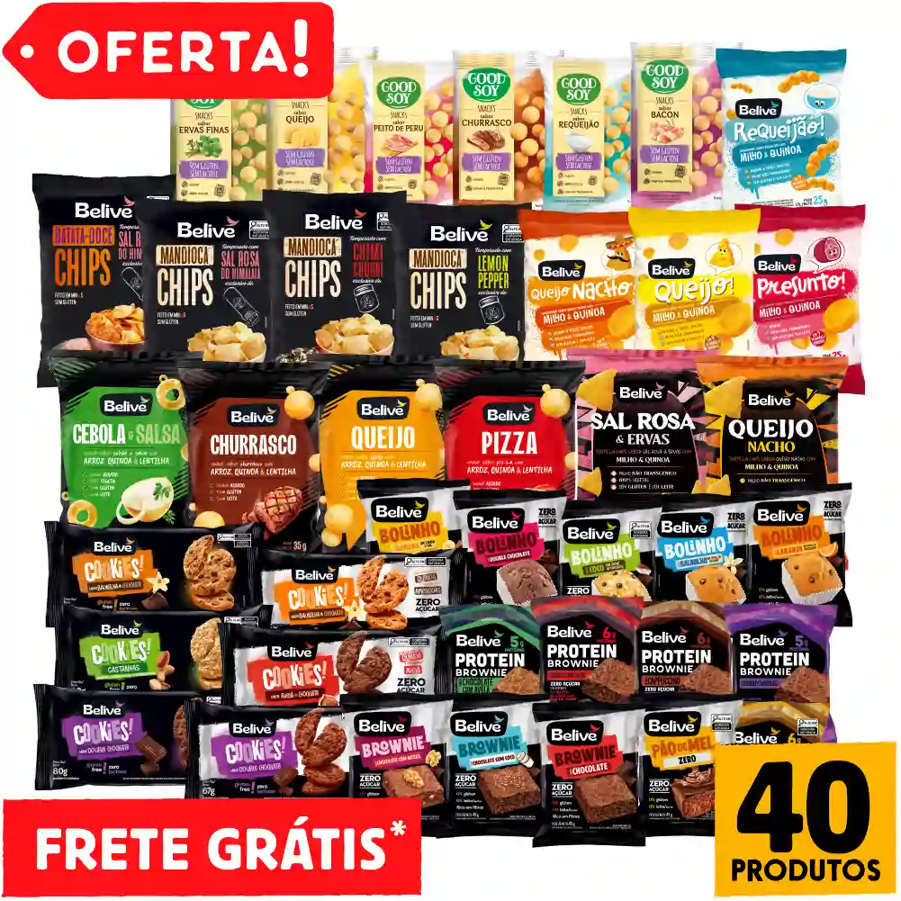 Combo Experimentação COMPLETÃO Produtos Sem Glúten Sem Lactose Sem Leite Belive e GoodSoy - 40 Unid