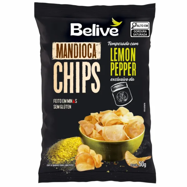 Chips de Mandioca Sem Glúten Belive temperados com Lemon Pepper 100% natural 50g