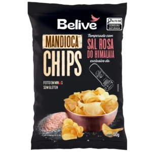 Chips de Mandioca Sem Glúten Belive temperados com Sal Rosa do Himalaia