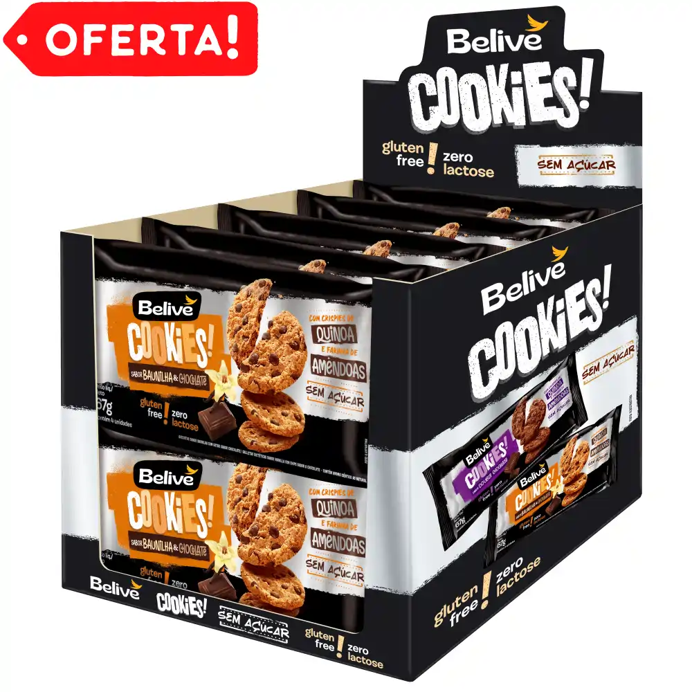 Caixa de Cookies Baunilha e Chocolate Sem Glúten Sem Açúcar Sem Leite Belive
