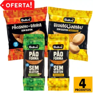 Combo Pães Sem Glúten Sem Lactose Sem Leite Variados Belive – 4 Pacotes