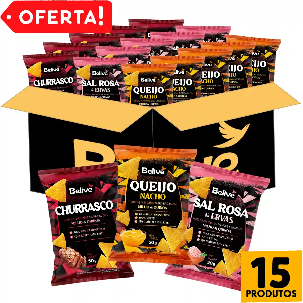 Combo Tortilla Chips Sem Glúten Sem Leite Nachos Belive - 15 Unid