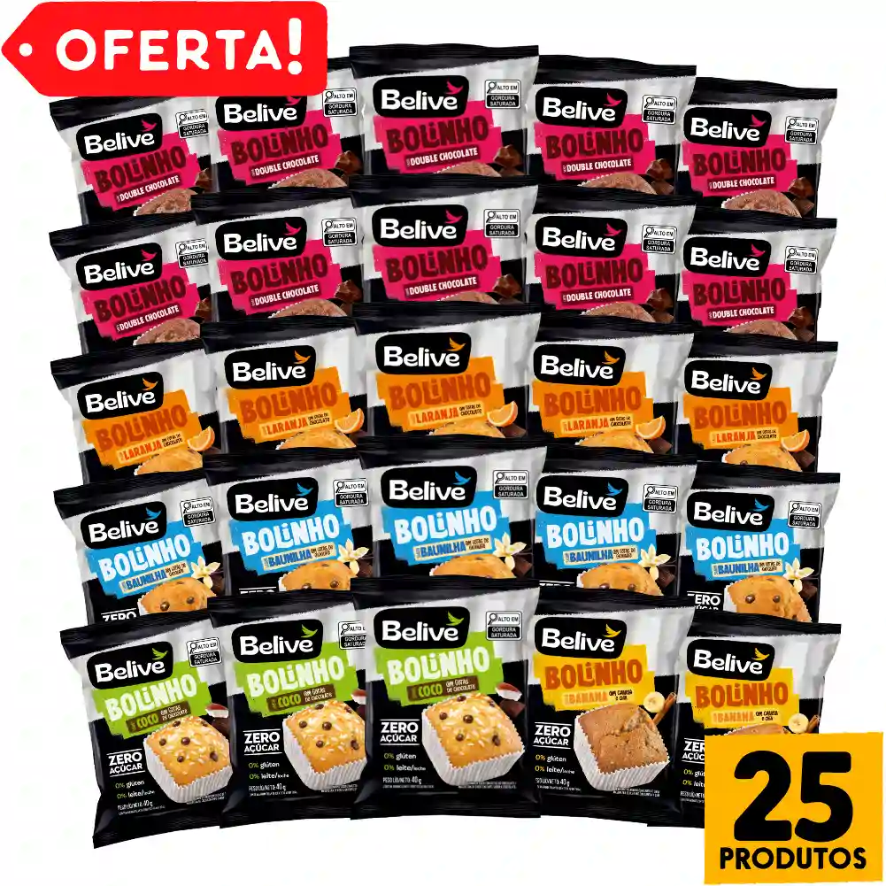 Kit Lanche Escolar Bolinho Sem Açúcar Sem Glúten Sem Leite Belive - 25 Unid