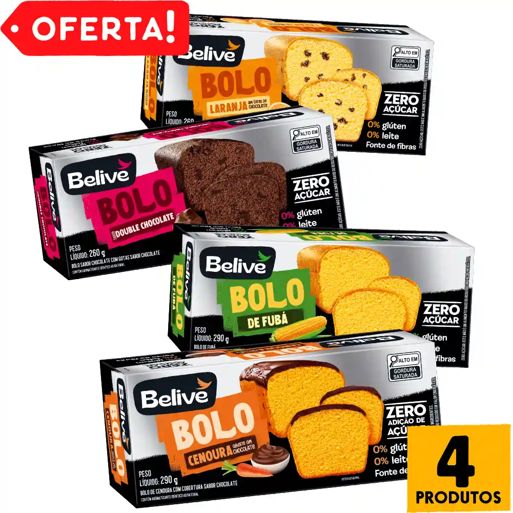 Combo Bolos Sem Glúten Sem Açúcar Sem Leite Belive - 4 Unid
