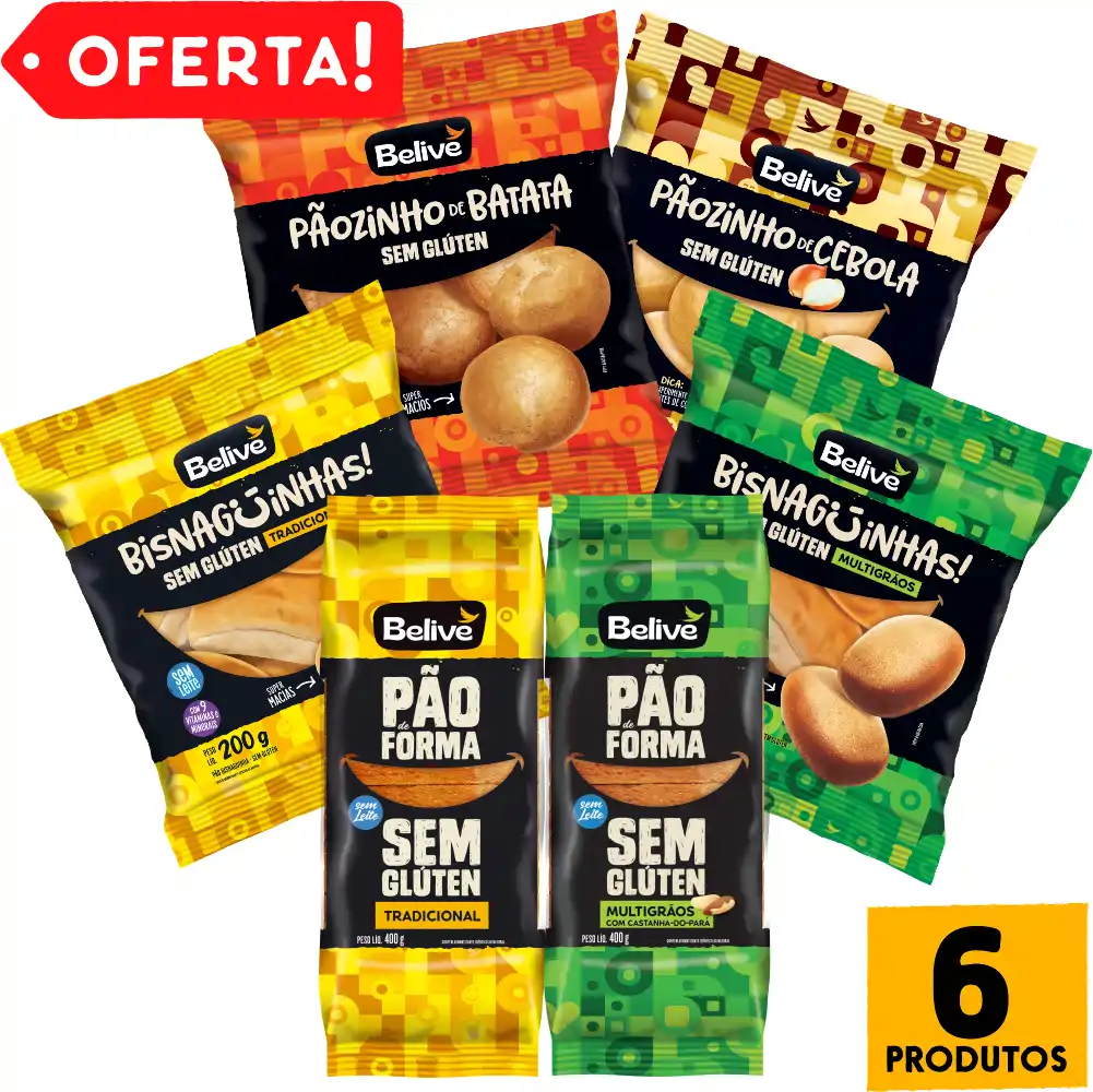 Combo Experimentação Pães Sem Glúten Belive - 6 pacotes