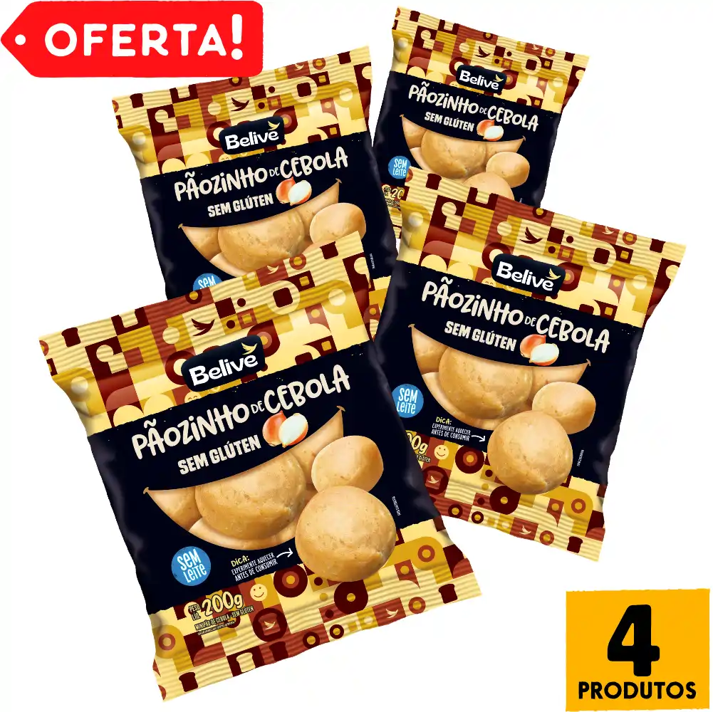 Combo Pão de Cebola Sem Glúten Sem Lactose Sem Leite Belive - 4 pacotes