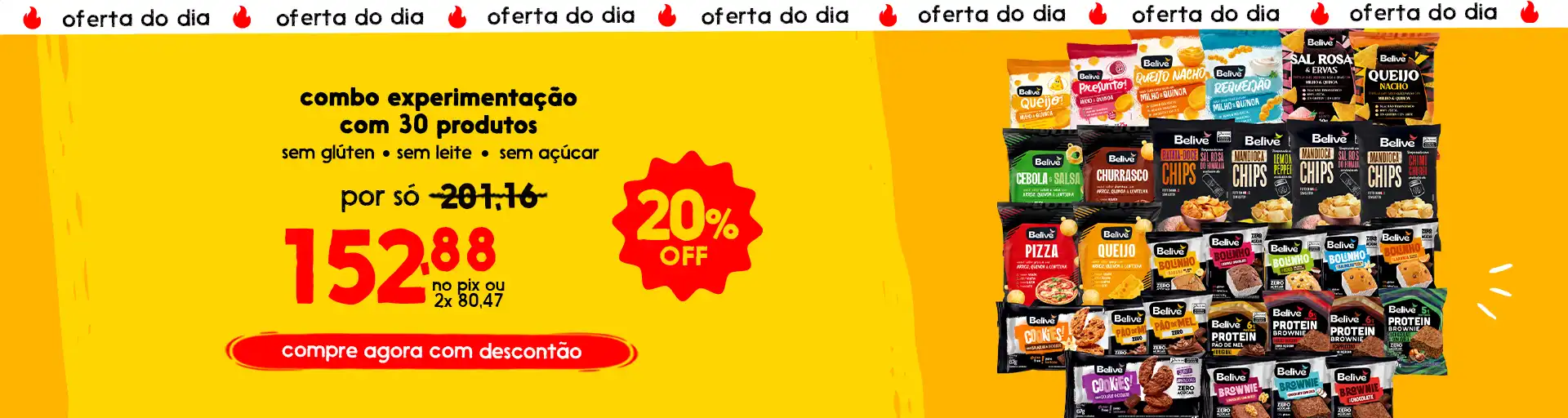 Banner oferta combo experimentação produtos sem glúten com 20% de desconto