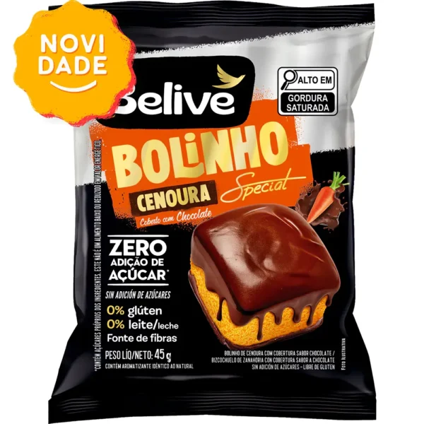 Bolinho de Cenoura com Cobertura de Chocolate Sem Glúten Sem Açúcar Sem Leite Belive