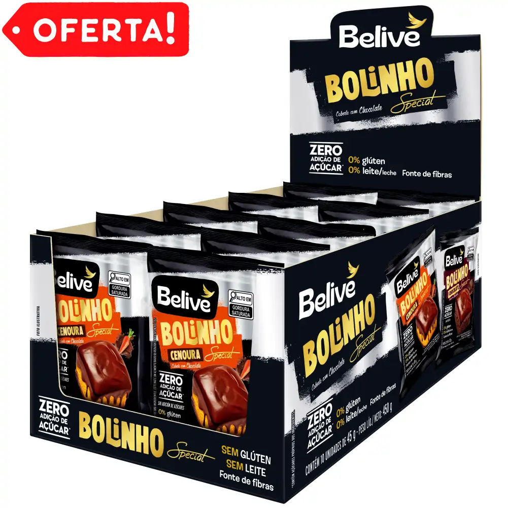 Caixa de Bolinhos de Cenoura com Cobertura de Chocolate Sem Glúten Sem Açúcar Sem Leite Special Belive