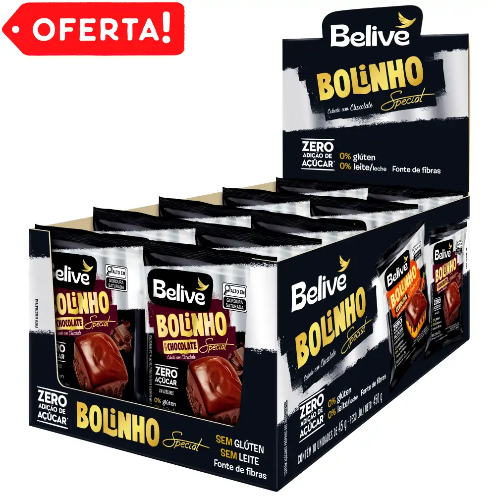 Caixa de Bolinhos de Chocolate com Cobertura Sem Glúten Sem Açúcar Sem Leite Special Belive